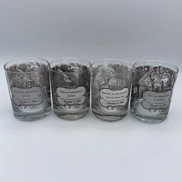 Currier & Ives Bar Glasses - Four - From Lithographic Prints -4 1/2 inches tall - Picture 6 of 7
